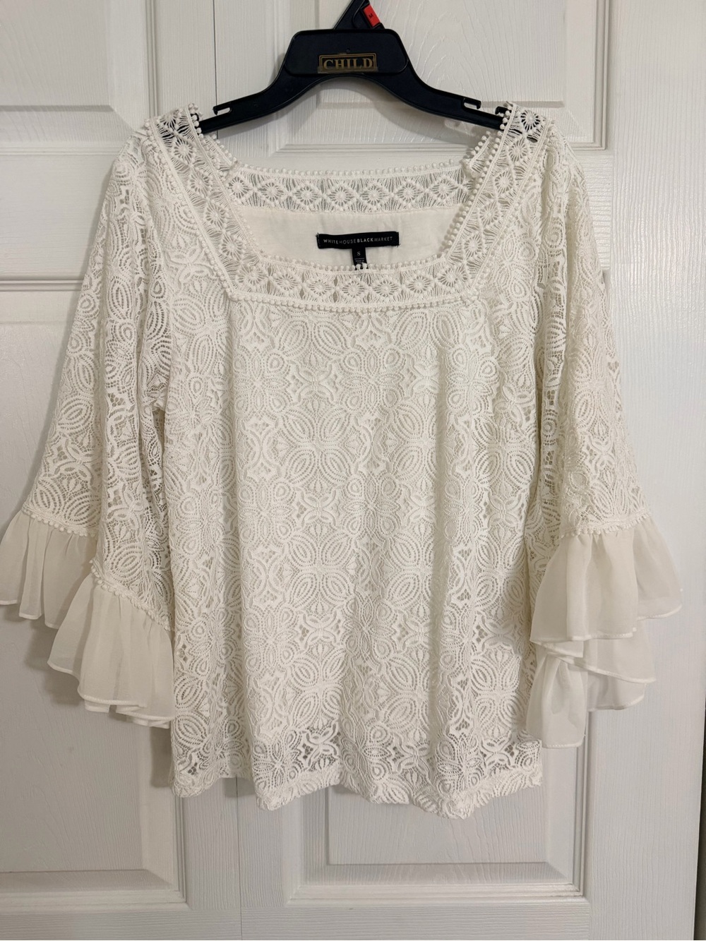 White House Black Market Crochet Lace Bell Sleeve Top